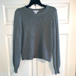 Sage Green Round Neck Knit Sweater with Balloon Sleeves